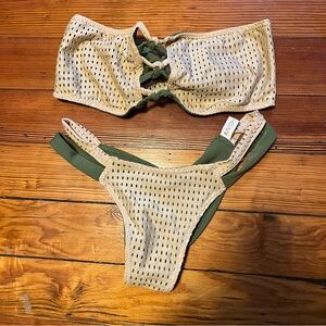 Ravish Sands 4 Way Beige and Green Bikini Set